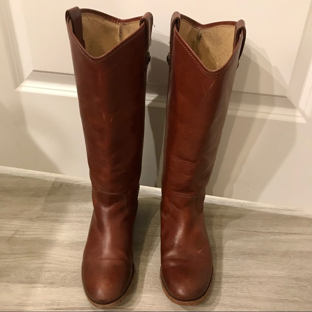 Frye Melissa Button Cognac Leather Knee High Boot - Picture 12 of 16